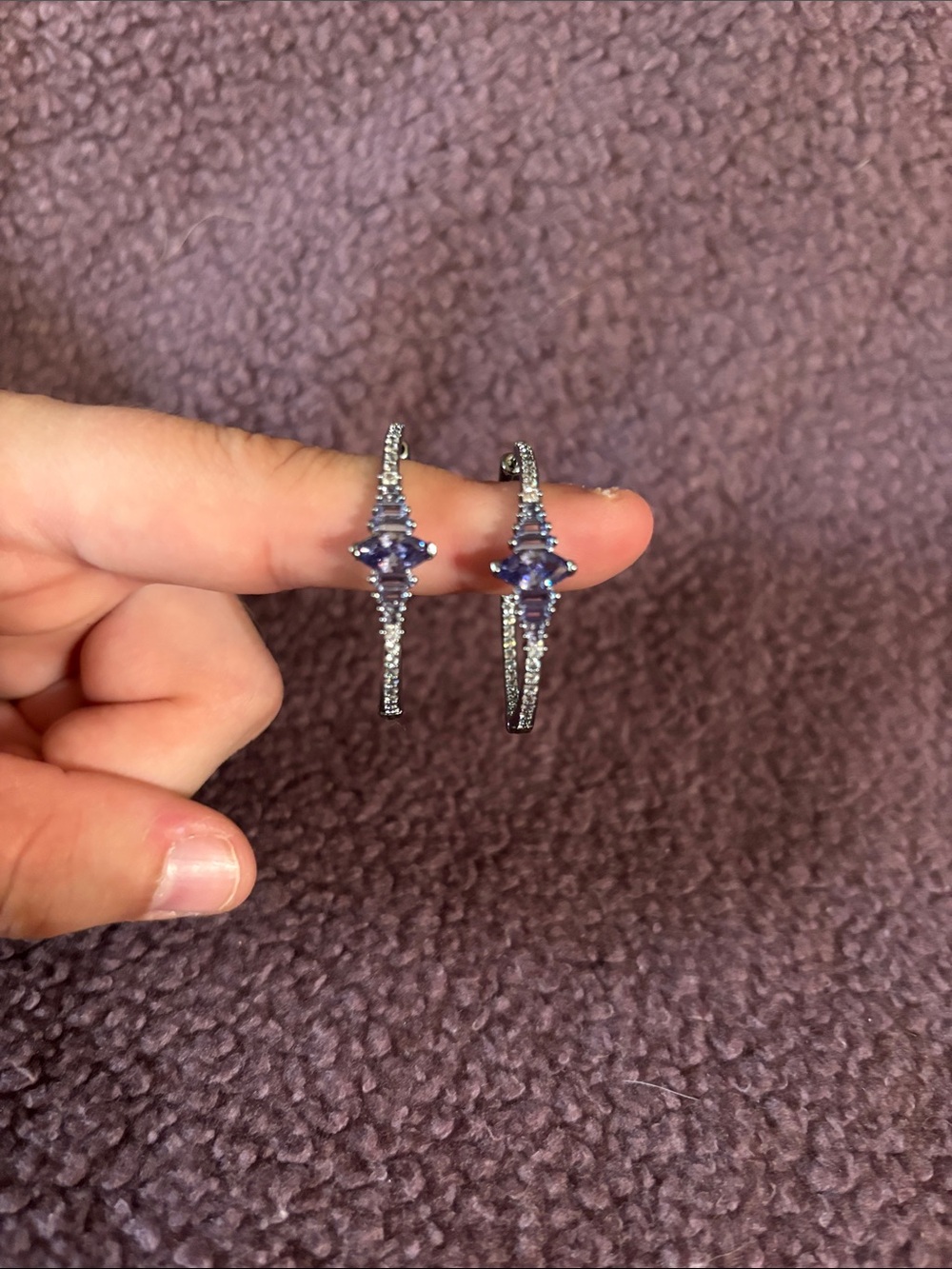 Sterling Silver Purple Stone Hoop Earrings- BP